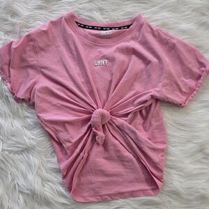 DKNY Pink Knot-Front Short Sleeve Tee